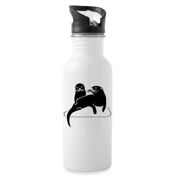 otter fischotter baby biber tier nager beaver - Trinkflasche mit integriertem Trinkhalm - Weiß - Rechts