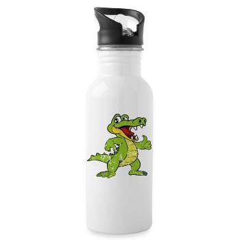 Retro Vintage Grunge Style Krokodil Alligator - Trinkflasche mit integriertem Trinkhalm - Weiß - Rechts