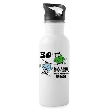 30 birthday, owls on the rope, round - Water bottle with straw - white - Right