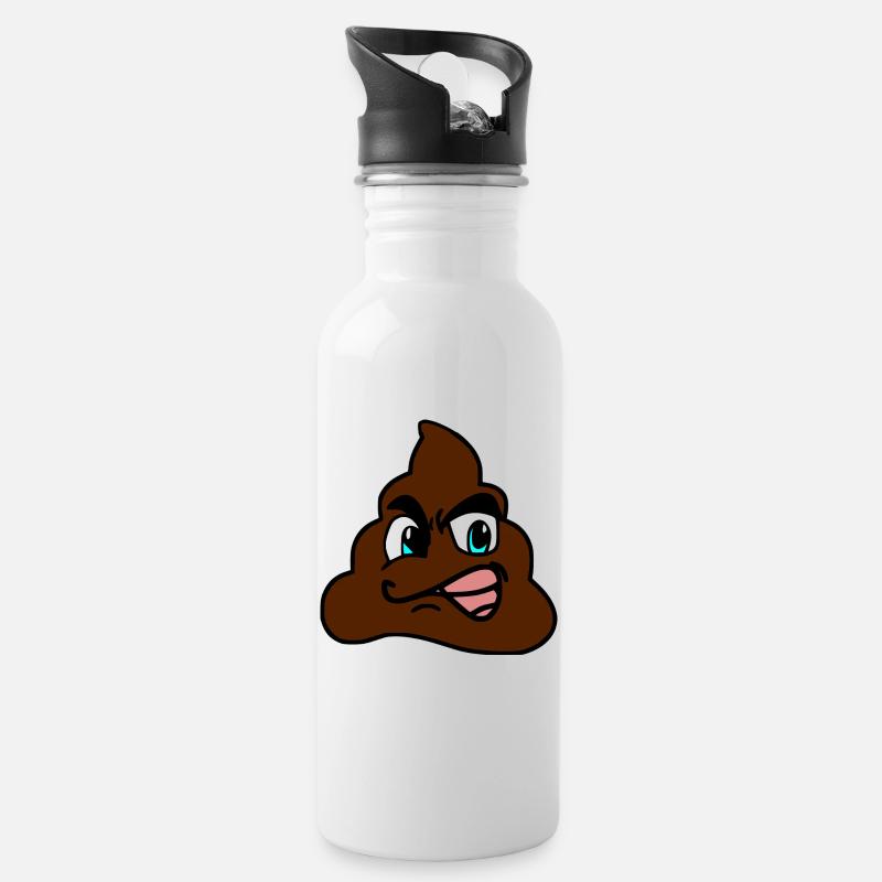 Kackhaufen-Emoji - Trinkflasche mit integriertem Trinkhalm - Weiß