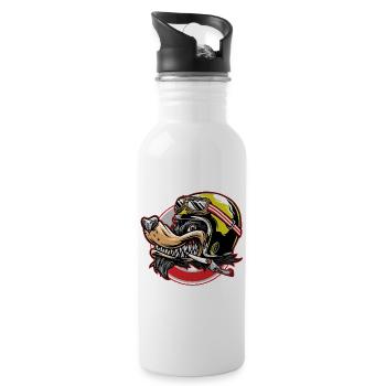Biker Hund - Trinkflasche mit integriertem Trinkhalm - Weiß - Rechts