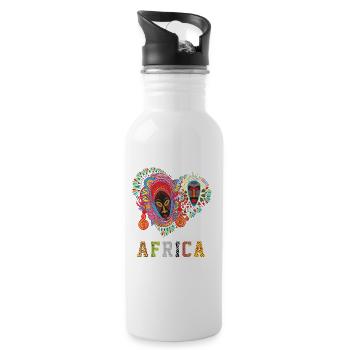 Afrika Muster - Lebensfreude - Trinkflasche mit integriertem Trinkhalm - Weiß - Rechts
