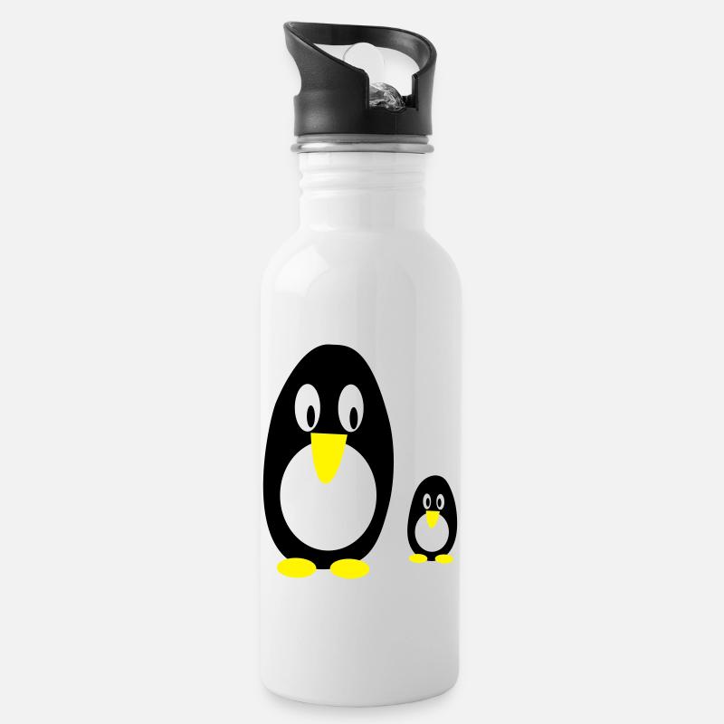 pinguine - Trinkflasche mit integriertem Trinkhalm - Weiß