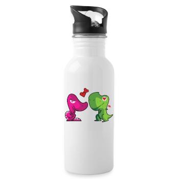 dinosaurier paar verliebt - Trinkflasche mit integriertem Trinkhalm - Weiß - Rechts