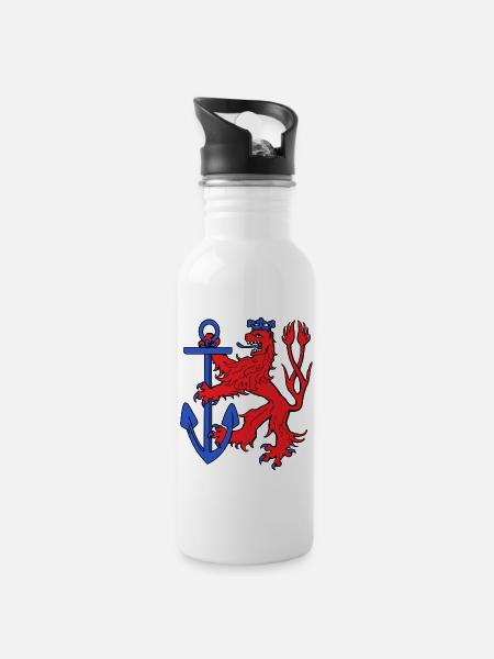 Düsseldorfer Löwe - Trinkflasche mit integriertem Trinkhalm - Weiß