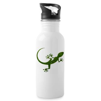green lizard - Water bottle with straw - white - Right