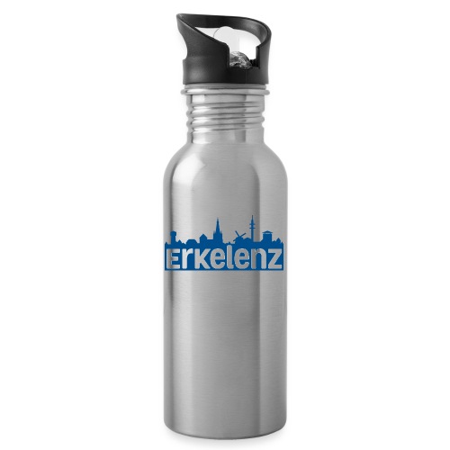 Skyline Erkelenz Blau - Trinkflasche mit integriertem Trinkhalm