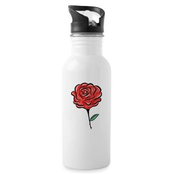 fleur rose - Gourde avec paille intégrée - blanc - Droite