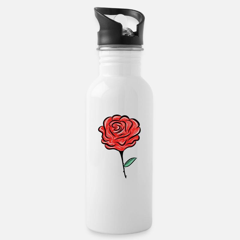 fleur rose - Gourde avec paille intégrée - blanc