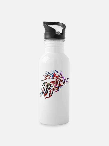 röhrender bunter Hirsch Rotwild - Trinkflasche mit integriertem Trinkhalm - Weiß