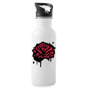 Abstrakte Rote Rose Minimalistische Floral Grafik - Trinkflasche mit integriertem Trinkhalm - Weiß - Rechts