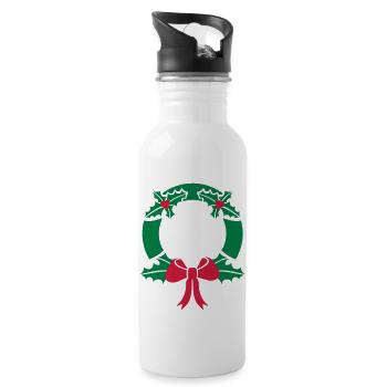 Wreath Christmas - Water bottle with straw - white - Right
