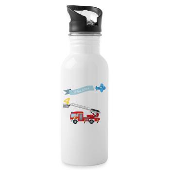 Feuerwehr 4. Geburtstag - Trinkflasche mit integriertem Trinkhalm - Weiß - Rechts
