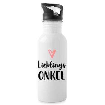 Lieblings Onkel Herz Geschenk Geburtstag - Trinkflasche mit integriertem Trinkhalm - Weiß - Rechts