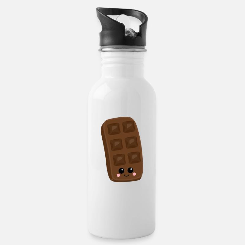 Schokolade - Trinkflasche mit integriertem Trinkhalm - Weiß