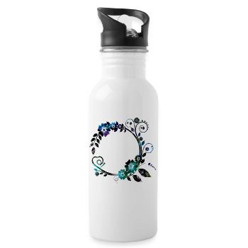 elegant schicke Frühlings Blumen Ranke - Trinkflasche mit integriertem Trinkhalm - Weiß - Rechts
