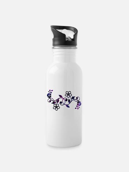 Blumen Ranke Frühlingsblume - Trinkflasche mit integriertem Trinkhalm - Weiß