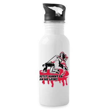 Jetzt kommt er an die Leine! - Trinkflasche mit integriertem Trinkhalm - Weiß - Rechts