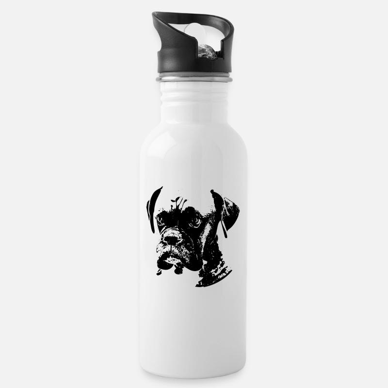 Deutscher Boxer Hunderasse Geschenk - Trinkflasche mit integriertem Trinkhalm - Weiß