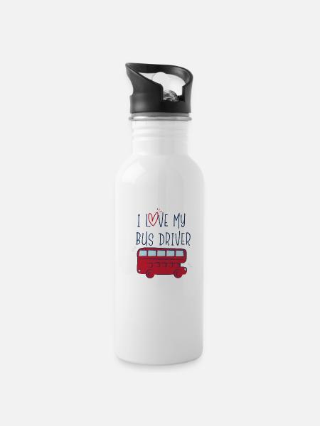 Love my bus driver double decker gift - Water bottle with straw - white