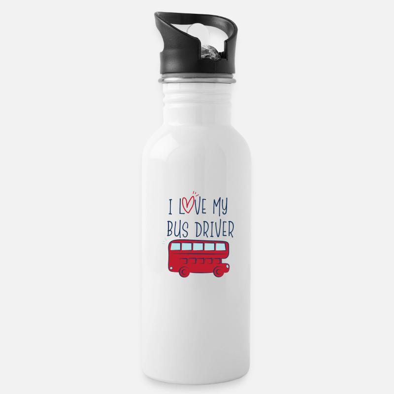 Liebe meinen Busfahrer Doppeldecker Geschenk - Trinkflasche mit integriertem Trinkhalm - Weiß