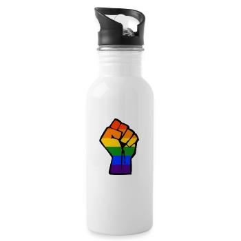 LGBT Fist Fighting Gay Pride CSD Rainbow - Water bottle with straw - white - Right