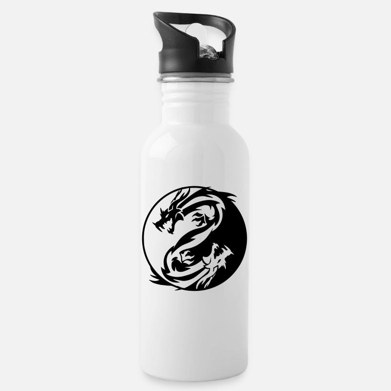 Yin Yang Dragons - Water bottle with straw - white