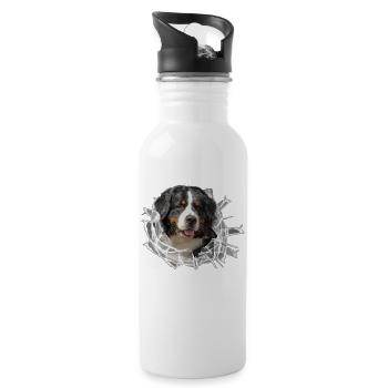 Berner Sennen Hund im *Glas-Loch* - Trinkflasche mit integriertem Trinkhalm - Weiß - Rechts