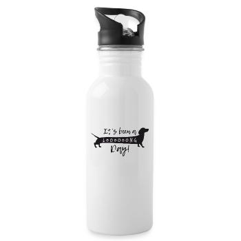 Es war ein langer Tag! | Lustiger langer Dackel - Trinkflasche mit integriertem Trinkhalm - Weiß - Rechts