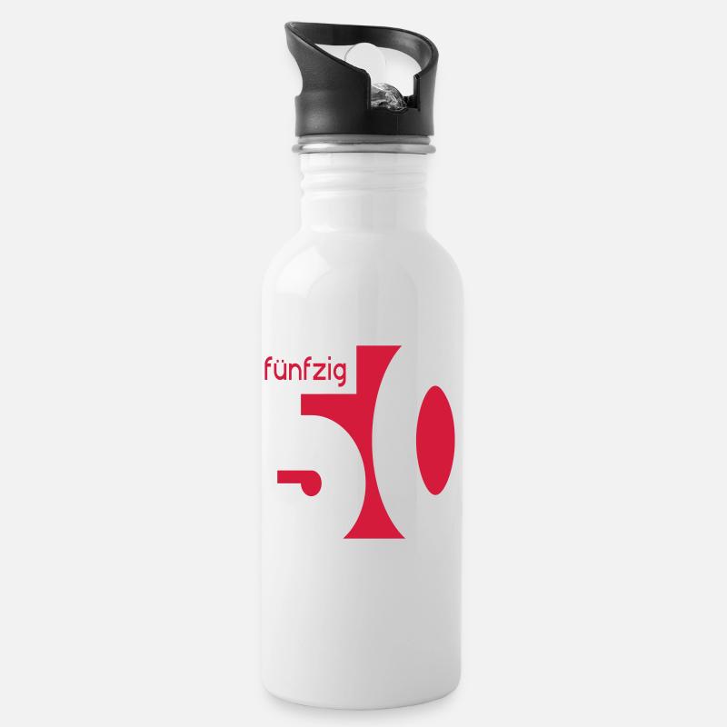 50. Geburtstag - Trinkflasche mit integriertem Trinkhalm - Weiß