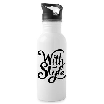 With Style! Cool & Trendy Typography Design - Water bottle with straw - white - Right