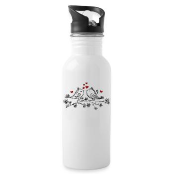 Verliebte Vögelchen, Valentinstag, Kuss, Herz - Trinkflasche mit integriertem Trinkhalm - Weiß - Rechts