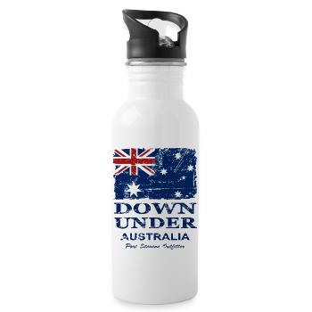 Australien - Down Under - Vintage Look - Trinkflasche mit integriertem Trinkhalm - Weiß - Rechts