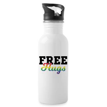 Free Hugs lgbt Geschenk - Trinkflasche mit integriertem Trinkhalm - Weiß - Rechts