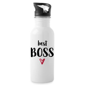 best Boss Herz Geschenk Chef - Trinkflasche mit integriertem Trinkhalm - Weiß - Rechts