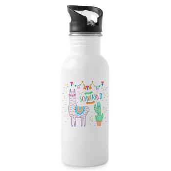 Schulkind Einschulung 2025 Mädchen rosa Lama - Trinkflasche mit integriertem Trinkhalm - Weiß - Rechts