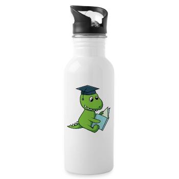 Wissbegieriger Dr. T. Rex - Trinkflasche mit integriertem Trinkhalm - Weiß - Rechts