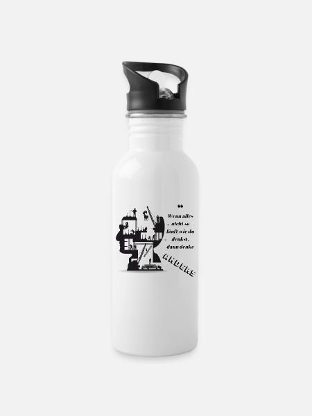 Denke Anders - Trinkflasche mit integriertem Trinkhalm - Weiß