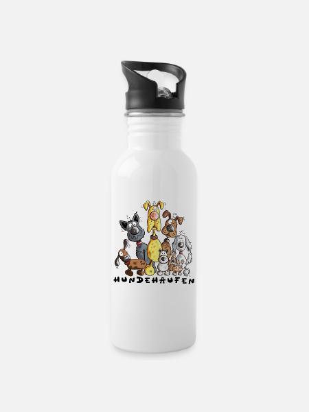 Hundehaufen - Trinkflasche mit integriertem Trinkhalm - Weiß