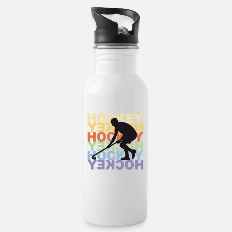 Hockey Hockey Hockey - Trinkflasche mit integriertem Trinkhalm - Weiß