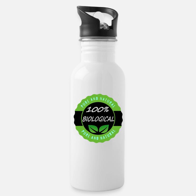 100% Bilogical Vegan - Trinkflasche mit integriertem Trinkhalm - Weiß