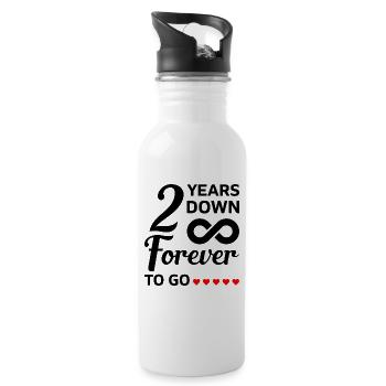 2 Years Down forever to Go Hochzeitstag Geschenk - Trinkflasche mit integriertem Trinkhalm - Weiß - Rechts