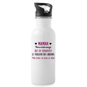 Maman, meilleur des cadeaux - Gourde avec paille intégrée - blanc - Droite