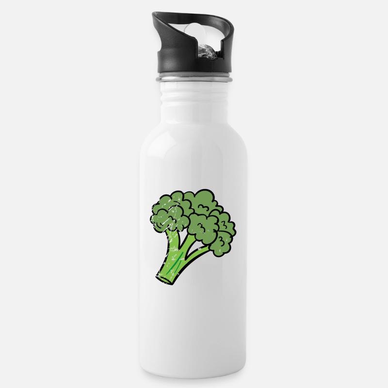 Brokkoli Vegan Obst Geschenk - Trinkflasche mit integriertem Trinkhalm - Weiß