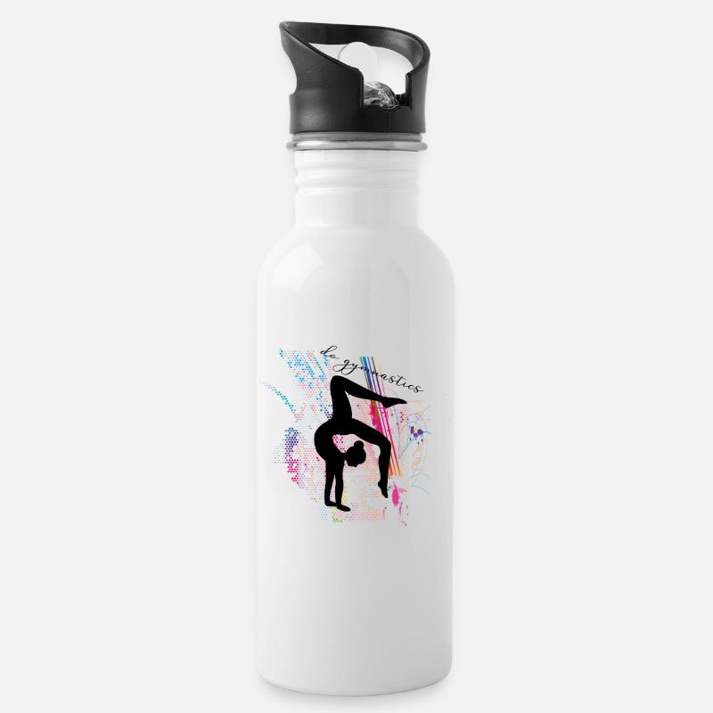 Die Turnerin Silhouette Geschenkidee für Mädchen - Trinkflasche mit integriertem Trinkhalm - Weiß
