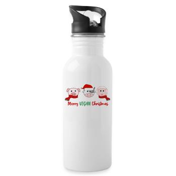 Frohe vegane Weihnachten - Trinkflasche mit integriertem Trinkhalm - Weiß - Rechts