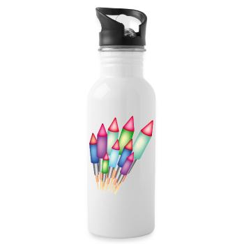 Feuerwerk / Raketen - Trinkflasche mit integriertem Trinkhalm - Weiß - Rechts