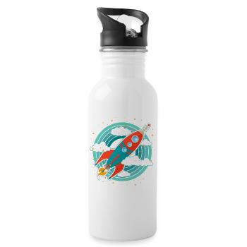 Retro Rakete (Kreise) - Trinkflasche mit integriertem Trinkhalm - Weiß - Rechts