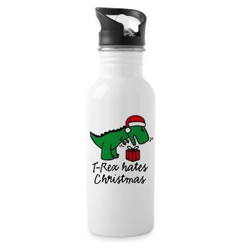 T-Rex hates Christmas ugly xmas Dinosaurier Santa - Trinkflasche mit integriertem Trinkhalm - Weiß - Rechts