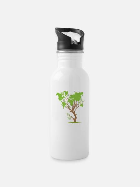 Carte du monde arbre protection du climat protection de l'environnement terre - Gourde avec paille intégrée - blanc